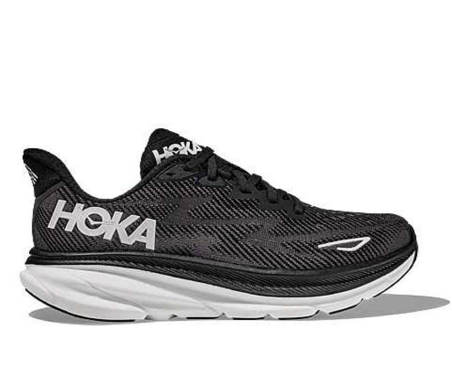 Schuhwerk Hoka Schuhe | Clifton 9 Wide Schuhe Fur Herren Schwarz-Weiss