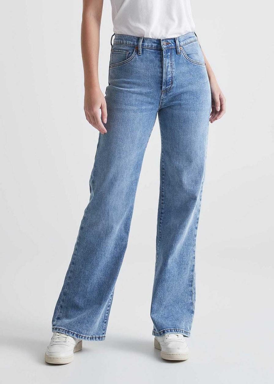 Damen Duer Hose | Mittelschwere Performance-Denim-Jeans Mit Weitem Bein Fur Damen Jahrgang