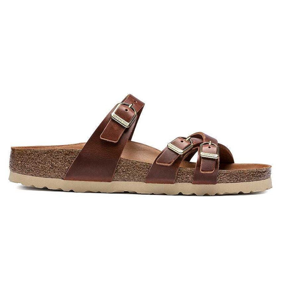 Schuhwerk Birkenstock Sandalen | Franca-Sandalen Aus Geoltem Leder Fur Damen Cognac