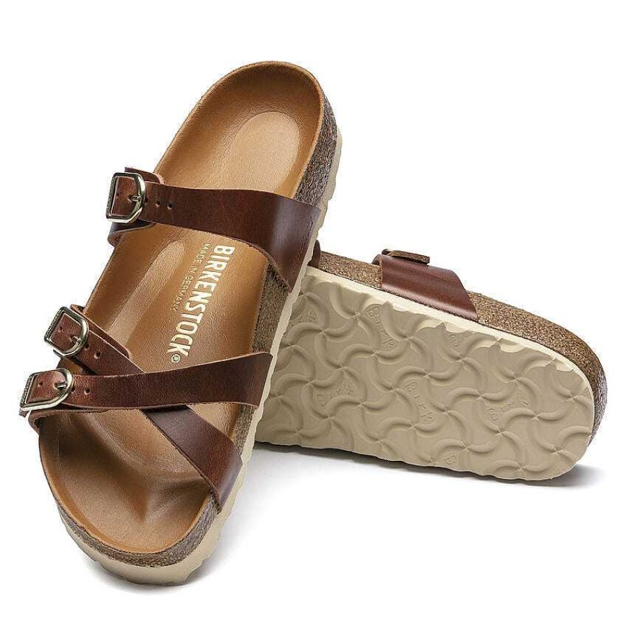 Schuhwerk Birkenstock Sandalen | Franca-Sandalen Aus Geoltem Leder Fur Damen Cognac