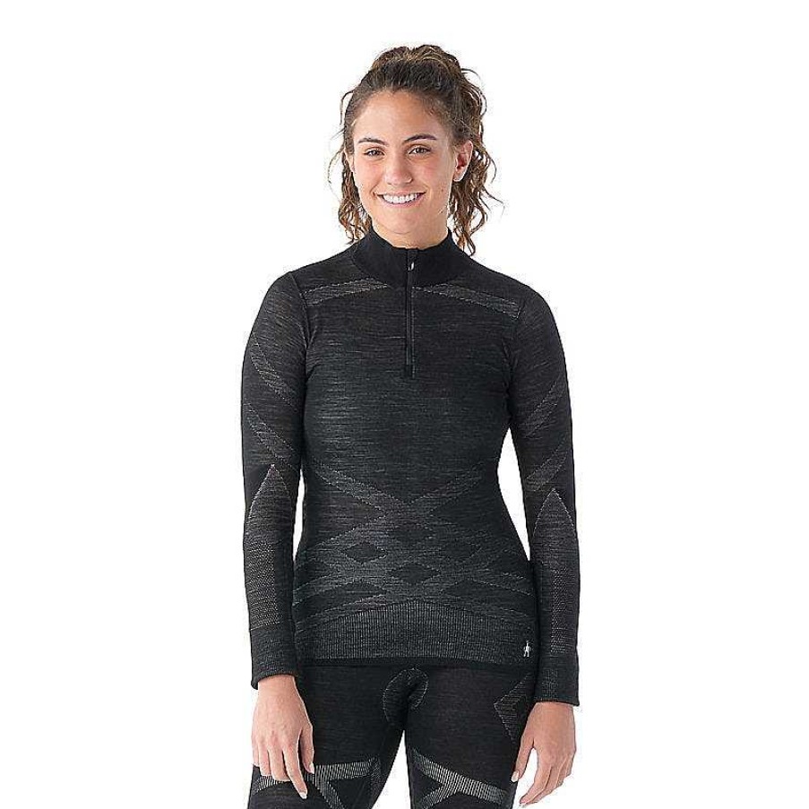 Damen Smartwool Baselayer Und Unterwasche | Intraknit Thermal Merino Base Layer 1/4 Reisverschluss Fur Damen Schwarz-Weiss