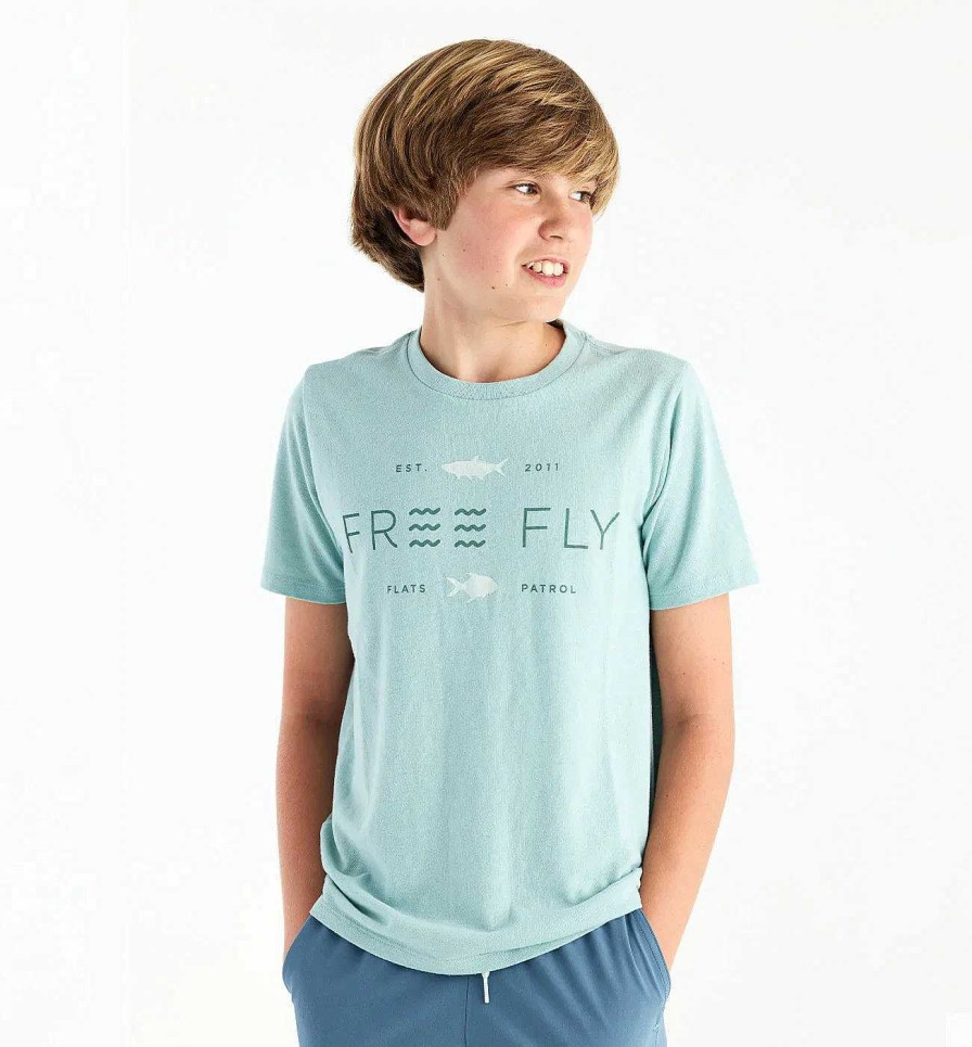 Kinder Free Fly Apparel Oberteile | Tropic Hangout T-Shirt Fur Jugendliche Heather Ocean Mist