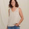 Damen Toad&Co Tanktops | Taj Hanf-Tanktop Mit Knopfleiste Hinten Fur Damen Reiher Dunner Streifen