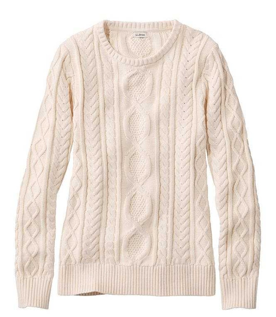 Damen L.L.Bean Lassig | Heritage-Fischerpullover Aus Weicher Baumwolle Fur Damen, Rundhalsausschnitt Creme