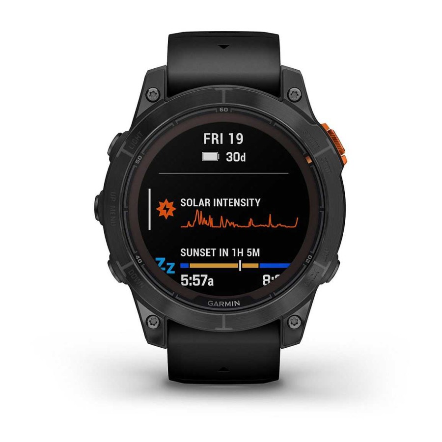 Herren Garmin Uhren | Fenix 7 Pro Solar Edition Schiefergrau Mit Schwarzem Band