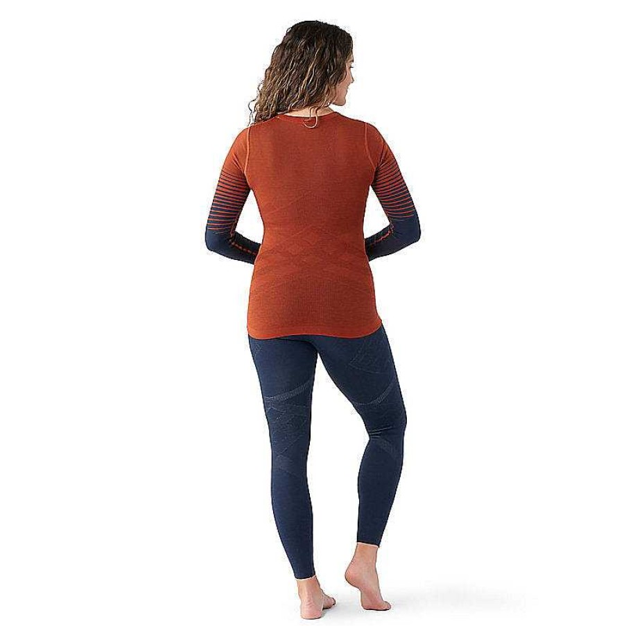 Damen Smartwool Baselayer Und Unterwasche | Intraknit Thermal Merino Base Layer Pattern Crew Fur Damen Pecan Brown-Deep Navy