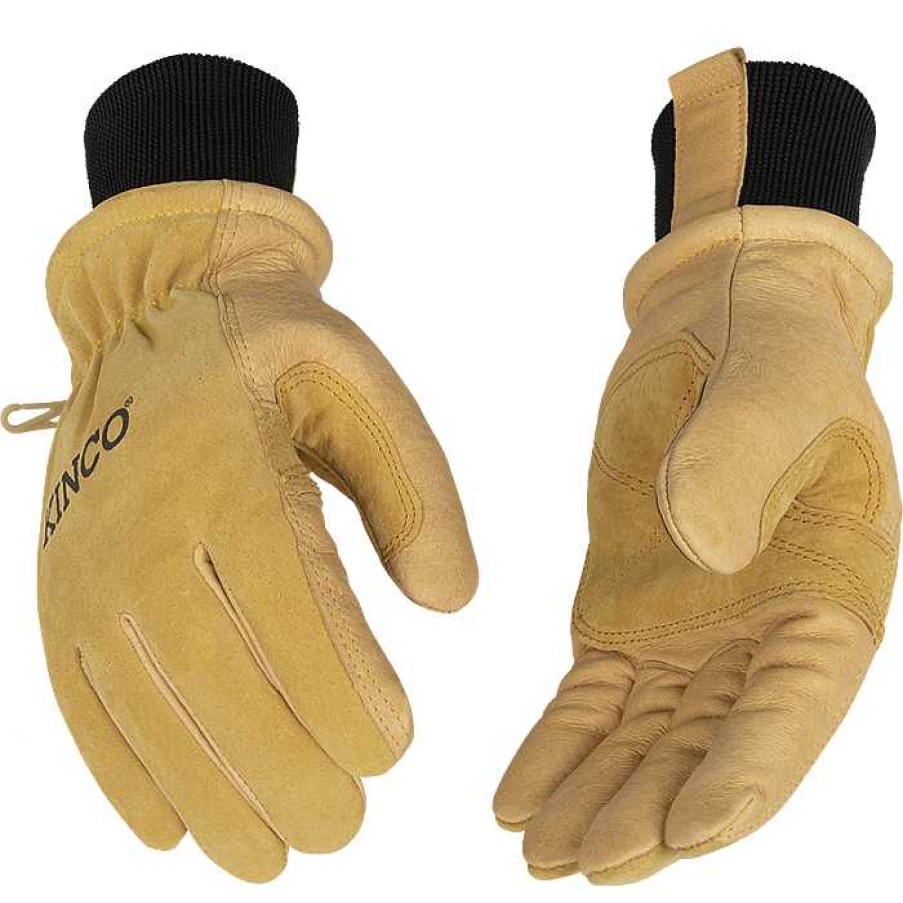 Damen Kinco Handschuhe | Gefutterter, Robuster Premium-Skihandschuh Aus Genarbtem Und Wildleder-Schweinsleder Mit Omni-Manschette Fur Damen Golden