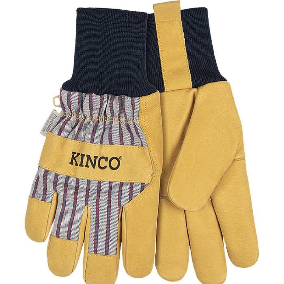 Damen Kinco Handschuhe | Gefutterte Premium-Grain-Schweinsleder-Handflache Mit Gestricktem Handgelenk Fur Damen Otto Gestreift