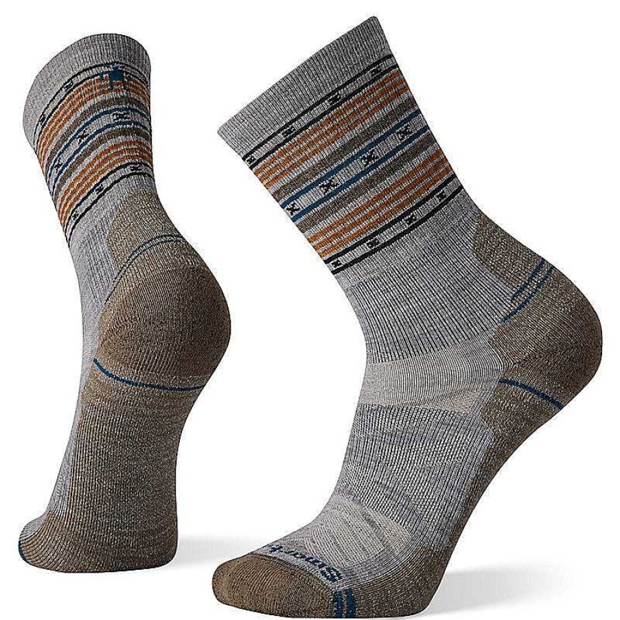 Herren Smartwool Socken | Hike Light Cushion Spiked Stripe Crew Socken Fur Herren Hellgrau