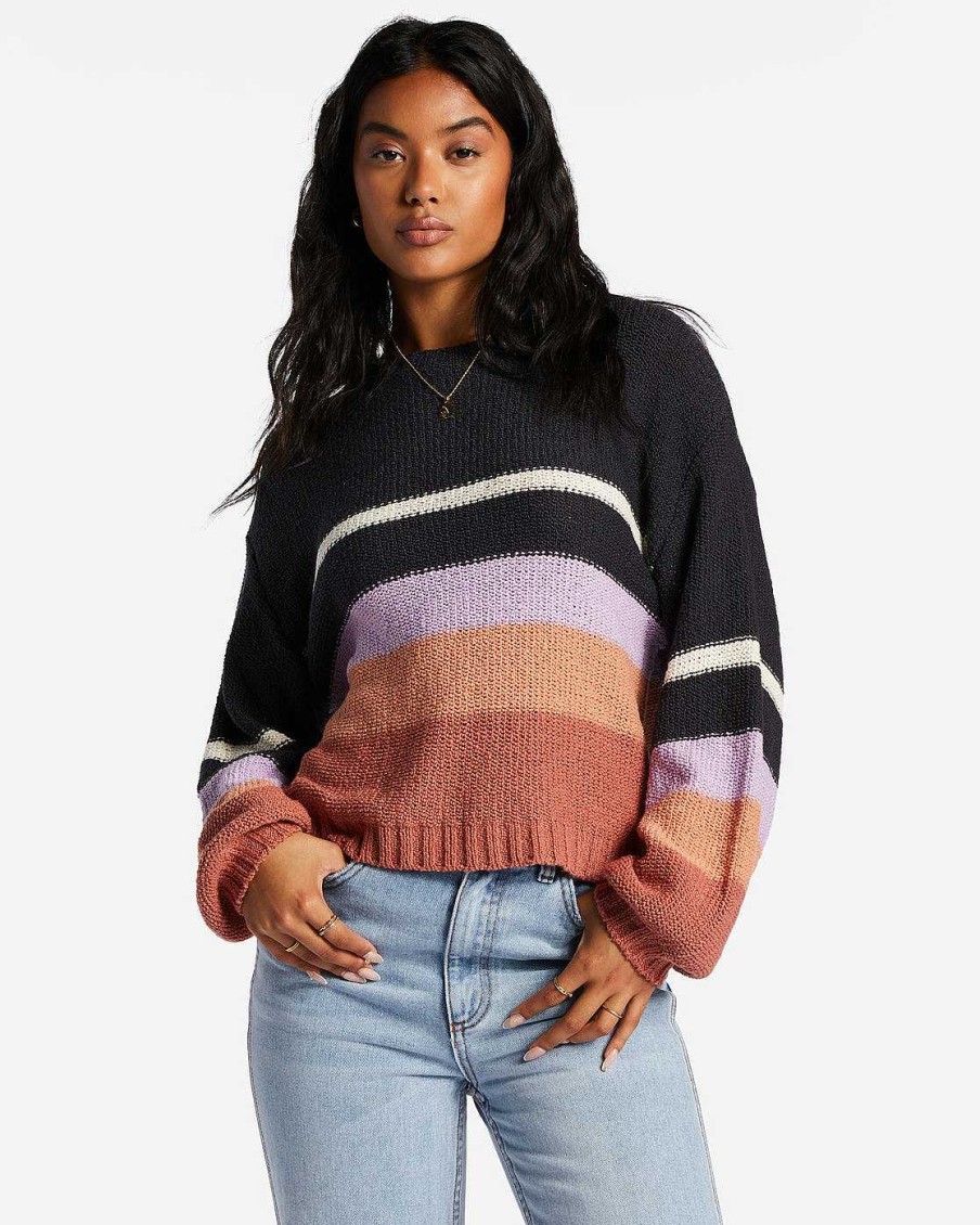 Damen Billabong Hemden | Sehen Sie Sich Den Doppelten Crop-Pullover Mit Rundhalsausschnitt Fur Damen An Lila Brise