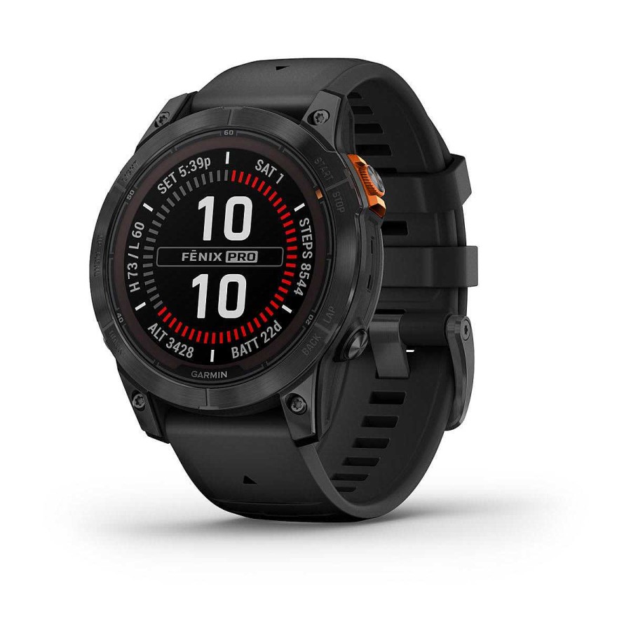 Herren Garmin Uhren | Fenix 7 Pro Solar Edition Schiefergrau Mit Schwarzem Band