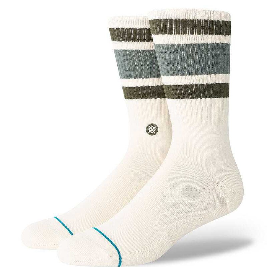 Herren Stance Socken | Boyd Stripe Crew Socken Fur Herren Vintage-Weis