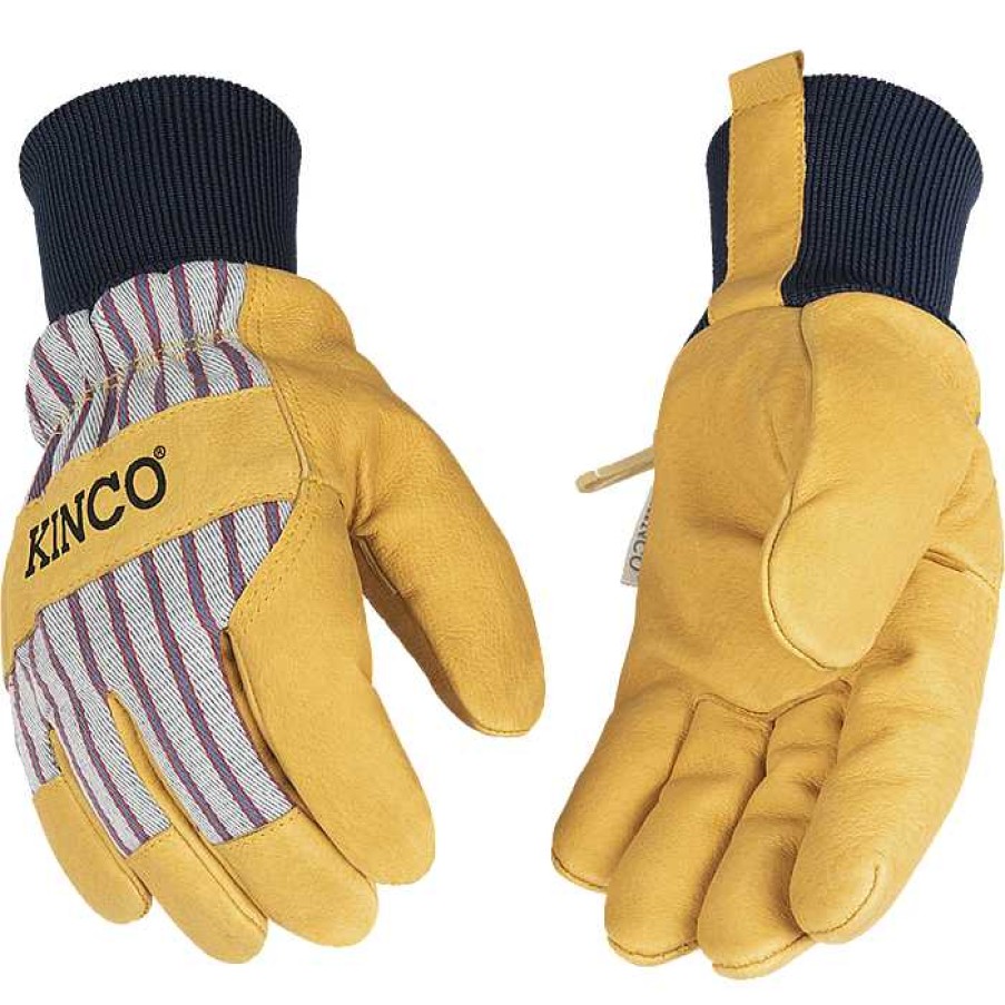 Damen Kinco Handschuhe | Gefutterte Premium-Grain-Schweinsleder-Handflache Mit Gestricktem Handgelenk Fur Damen Otto Gestreift