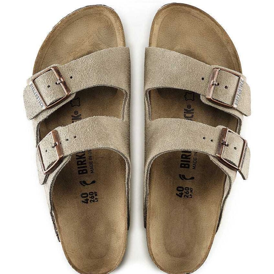 Schuhwerk Birkenstock Sandalen | Arizona Original-Fusbett-Wildledersandalen Fur Damen Taupe