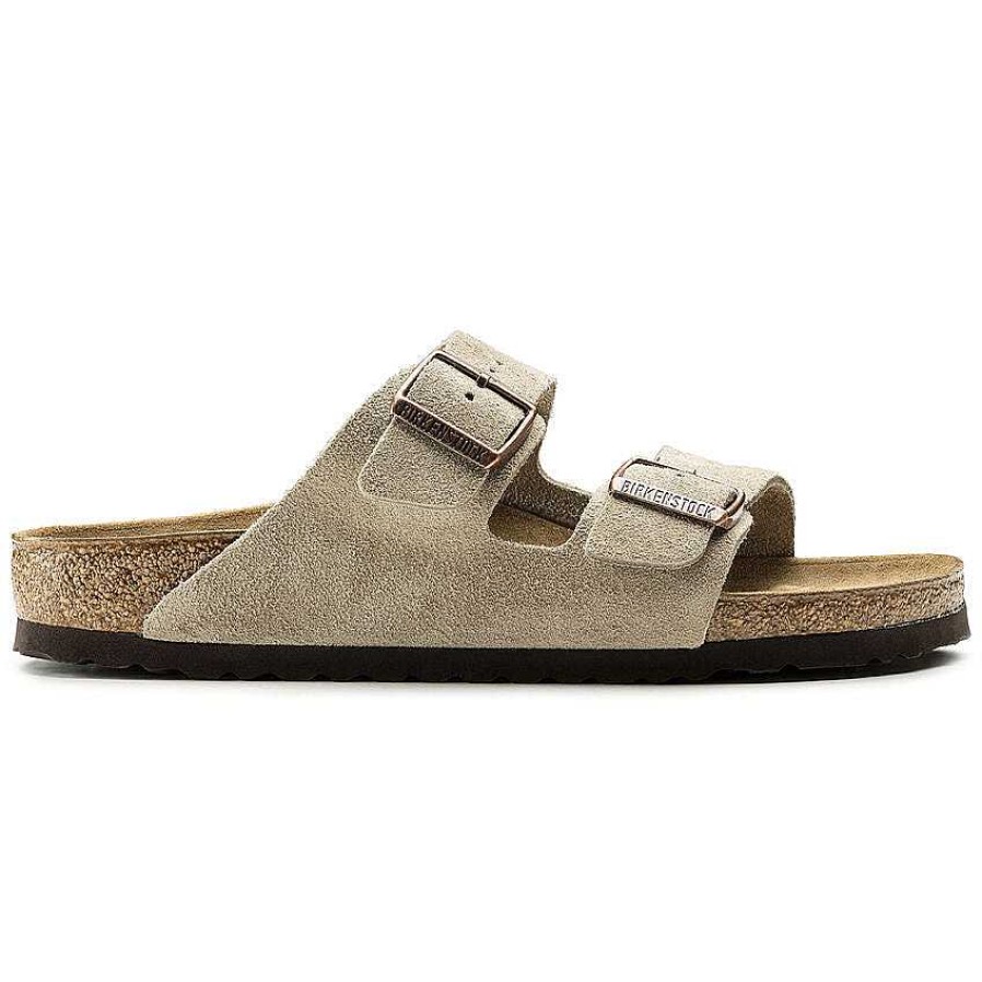 Schuhwerk Birkenstock Sandalen | Arizona Original-Fusbett-Wildledersandalen Fur Damen Taupe